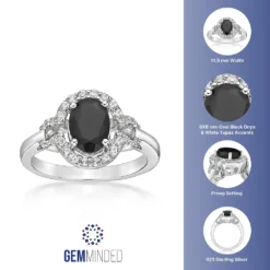 Gemminded Sterling Silver Onyx & White Topaz Oval Halo Ring -Gemminded Jewelry 3927631 ALT5