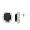 Gemminded Sterling Silver Onyx & White Topaz Oval Halo Stud Earrings 1 Gemminded Sterling Silver Onyx & White Topaz Oval Halo Stud Earrings -Gemminded Jewelry 3927632