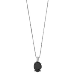 Gemminded Sterling Silver Onyx & Diamond Accent Oval Pendant