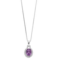 Gemminded Sterling Silver Lab-Created Alexandrite & White Topaz Halo Pendant