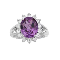 Gemminded Sterling Silver Lab-Created Alexandrite & White Sapphire Halo Ring