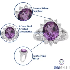 Gemminded Sterling Silver Lab-Created Alexandrite & White Sapphire Halo Ring -Gemminded Jewelry 3927643 ALT5