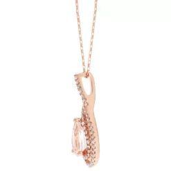 Gemminded 10k Rose Gold Morganite & 1/4 Carat T.W. Diamond Teardrop Pendant Necklace -Gemminded Jewelry 4402029 ALT