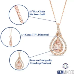 Gemminded 10k Rose Gold Morganite & 1/4 Carat T.W. Diamond Teardrop Pendant Necklace -Gemminded Jewelry 4402029 ALT5