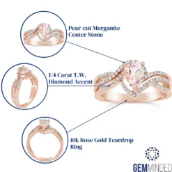 Gemminded 10k Rose Gold Morganite & 1/4 Carat T.W. Diamond Teardrop Ring -Gemminded Jewelry 4402032 ALT5
