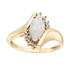 Gemminded 10k Gold Lab-Created White Opal & Diamond Accent Bypass Ring