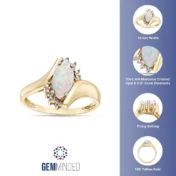 Gemminded 10k Gold Lab-Created White Opal & Diamond Accent Bypass Ring -Gemminded Jewelry 4402033 ALT5