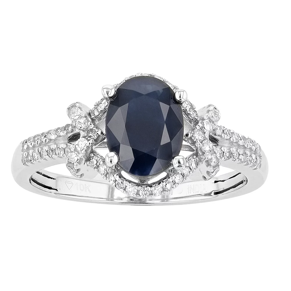 Gemminded 10k White Gold Sapphire & 1/4 Carat T.W. Diamond Ring 3 Gemminded 10k White Gold Sapphire & 1/4 Carat T.W. Diamond Ring