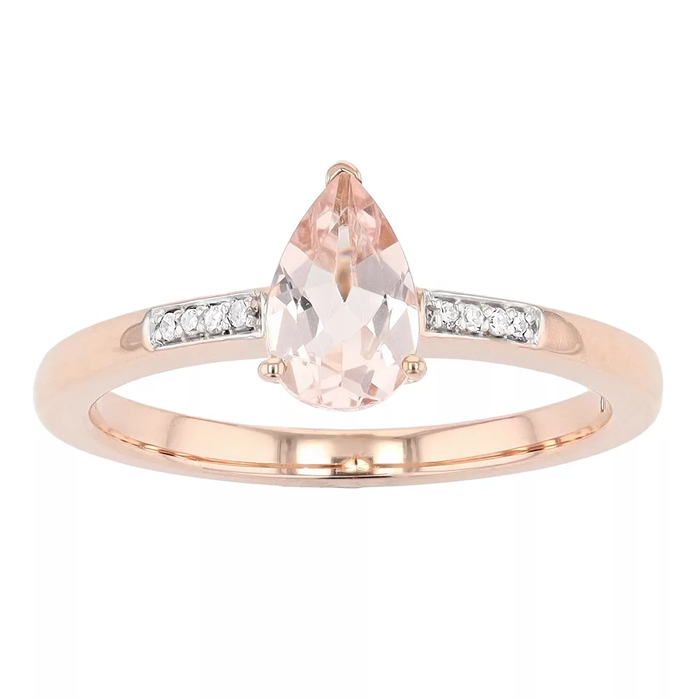 Gemminded 10k Rose Gold Teardrop Morganite Ring With Diamond Accent 3 Gemminded 10k Rose Gold Teardrop Morganite Ring With Diamond Accent