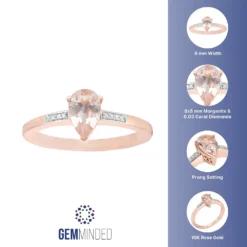 Gemminded 10k Rose Gold Teardrop Morganite Ring With Diamond Accent 5 Gemminded 10k Rose Gold Teardrop Morganite Ring With Diamond Accent -Gemminded Jewelry 4402037 ALT5