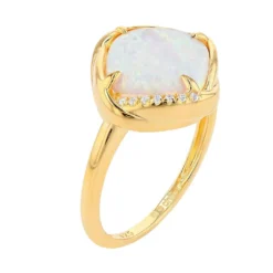 Gemminded 18k Gold Over Sterling Silver Lab Created Opal Ring With Lab Created White Sapphire Accent -Gemminded Jewelry 4403420 ALT