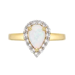 Gemminded 18k Gold Over Sterling Silver Teardrop Lab Created Opal Ring With Lab Created White Sapphire Accent -Gemminded Jewelry 4403421 ALT3
