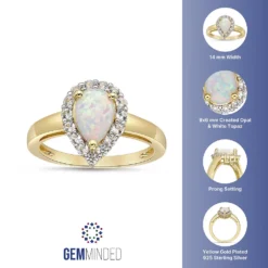 Gemminded 18k Gold Over Sterling Silver Teardrop Lab Created Opal Ring With Lab Created White Sapphire Accent -Gemminded Jewelry 4403421 ALT5