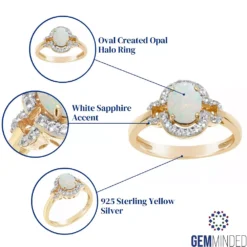 Gemminded 18k Gold Over Sterling Silver Oval Lab Created Opal Ring With Lab Created White Sapphire Accent -Gemminded Jewelry 4403422 ALT5