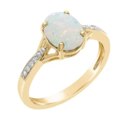 Gemminded 18k Gold Over Sterling Silver Oval Lab Created Opal Ring With Diamond Accent -Gemminded Jewelry 4403423 ALT
