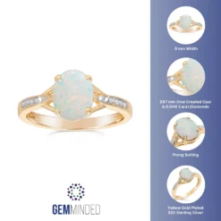 Gemminded 18k Gold Over Sterling Silver Oval Lab Created Opal Ring With Diamond Accent -Gemminded Jewelry 4403423 ALT5