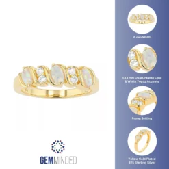 Gemminded 18k Gold Over Sterling Silver Lab Created Opal Band Ring With Lab Created White Sapphire Accent -Gemminded Jewelry 4403424 ALT5