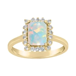 Gemminded 18k Gold Over Sterling Silver Cushion Cut Lab Created Opal Ring With Lab Created White Sapphire Accent