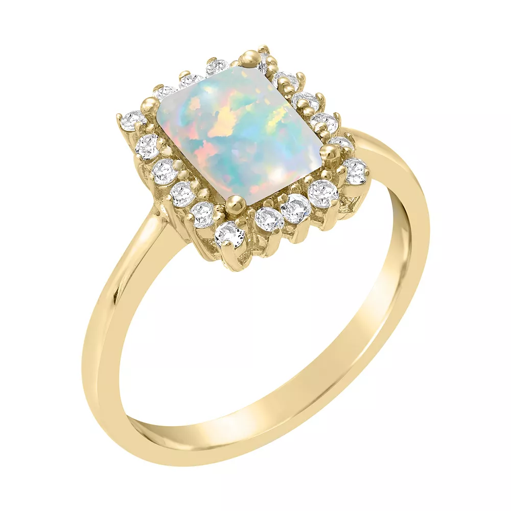 Gemminded 18k Gold Over Sterling Silver Cushion Cut Lab Created Opal Ring With Lab Created White Sapphire Accent 3 Gemminded 18k Gold Over Sterling Silver Cushion Cut Lab Created Opal Ring With Lab Created White Sapphire Accent - Image 2