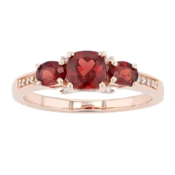 Gemminded 18k Tose Gold Over Sterling Silver 3-Stone Garnet Ring With Diamond Accent