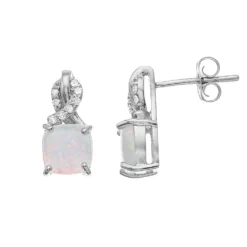 Gemminded Sterling Silver Lab-Created White Opal & Diamond Accent Earrings