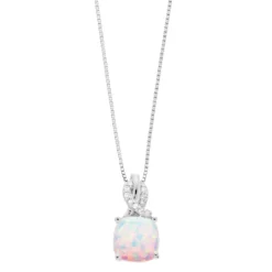 Gemminded Sterling Silver Lab-Created White Opal & Diamond Accent Pendant Necklace