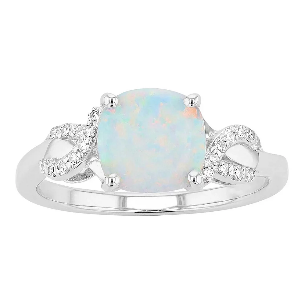 Gemminded Sterling Silver Lab-Created White Opal & 1/10 Carat T.W. Diamond Ring 3 Gemminded Sterling Silver Lab-Created White Opal & 1/10 Carat T.W. Diamond Ring