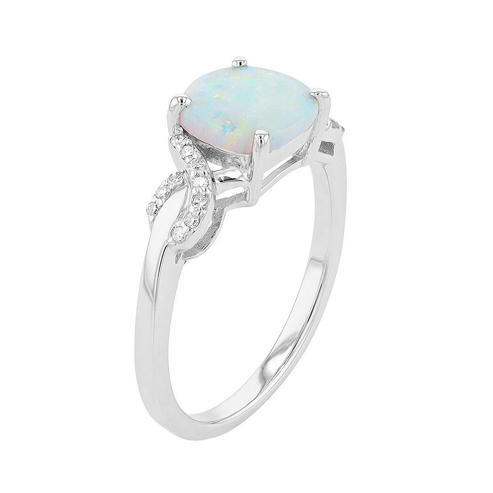 Gemminded Sterling Silver Lab-Created White Opal & 1/10 Carat T.W. Diamond Ring 4 Gemminded Sterling Silver Lab-Created White Opal & 1/10 Carat T.W. Diamond Ring - Image 2