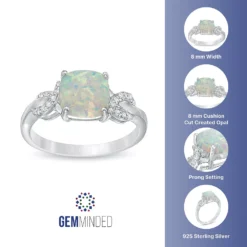 Gemminded Sterling Silver Lab-Created White Opal & 1/10 Carat T.W. Diamond Ring 7 Gemminded Sterling Silver Lab-Created White Opal & 1/10 Carat T.W. Diamond Ring -Gemminded Jewelry 4403615 ALT5
