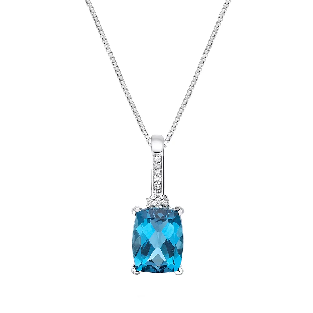 Gemminded 10k White Gold London Blue Topaz & Diamond Accent Pendant Necklace 3 Gemminded 10k White Gold London Blue Topaz & Diamond Accent Pendant Necklace