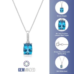 Gemminded 10k White Gold London Blue Topaz & Diamond Accent Pendant Necklace 7 Gemminded 10k White Gold London Blue Topaz & Diamond Accent Pendant Necklace -Gemminded Jewelry 4532125 ALT5