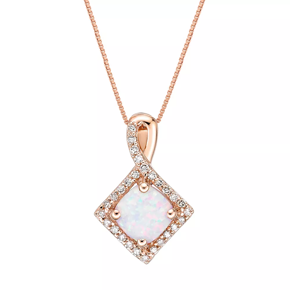 Gemminded 10k Rose Gold 1/6 Carat T.W. Diamond & Lab-Created Opal Pendant Necklace 3 Gemminded 10k Rose Gold 1/6 Carat T.W. Diamond & Lab-Created Opal Pendant Necklace