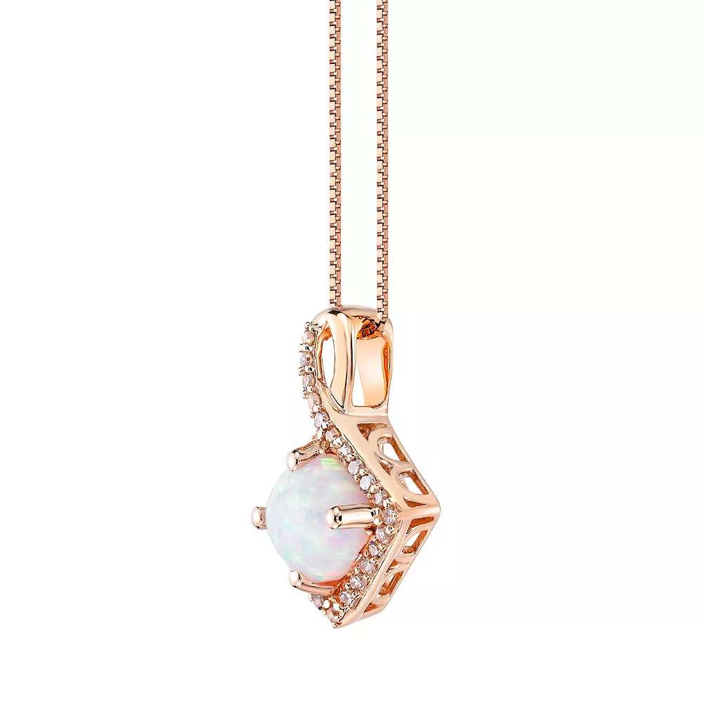 Gemminded 10k Rose Gold 1/6 Carat T.W. Diamond & Lab-Created Opal Pendant Necklace 4 Gemminded 10k Rose Gold 1/6 Carat T.W. Diamond & Lab-Created Opal Pendant Necklace - Image 2