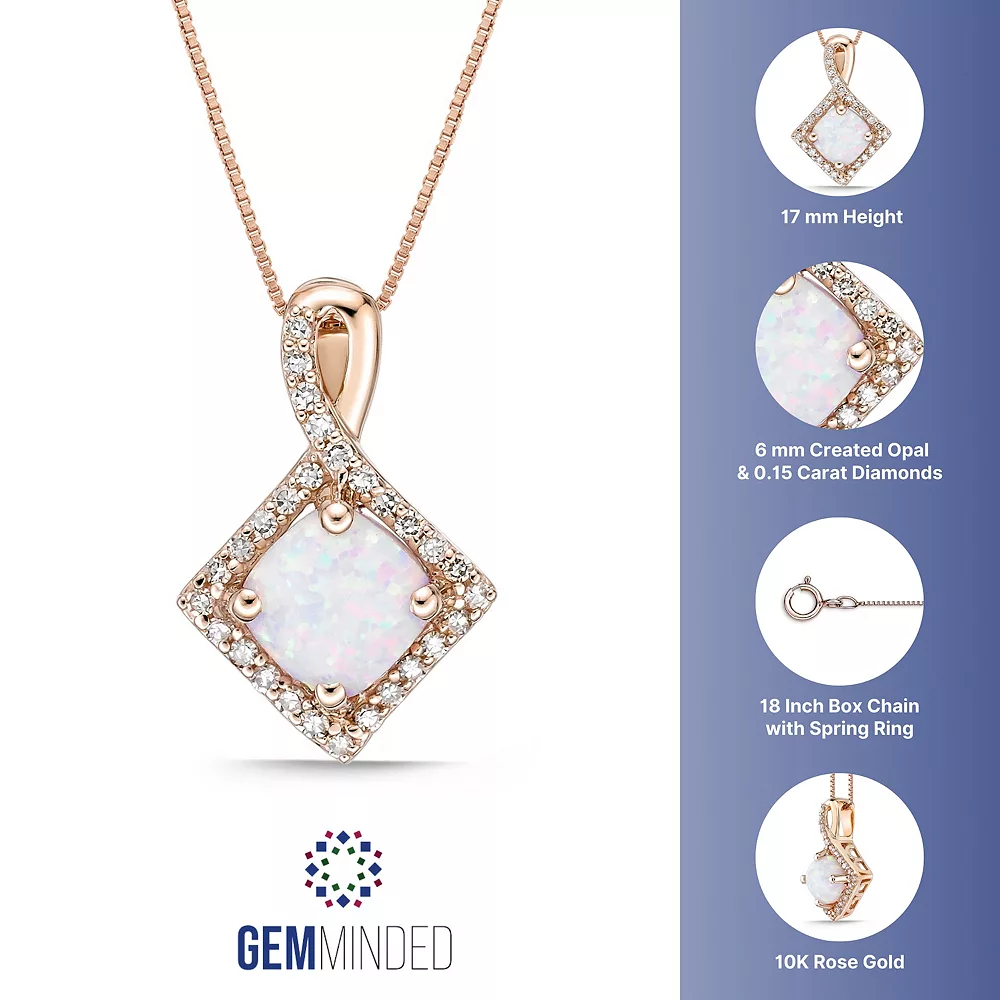 Gemminded 10k Rose Gold 1/6 Carat T.W. Diamond & Lab-Created Opal Pendant Necklace 5 Gemminded 10k Rose Gold 1/6 Carat T.W. Diamond & Lab-Created Opal Pendant Necklace - Image 3