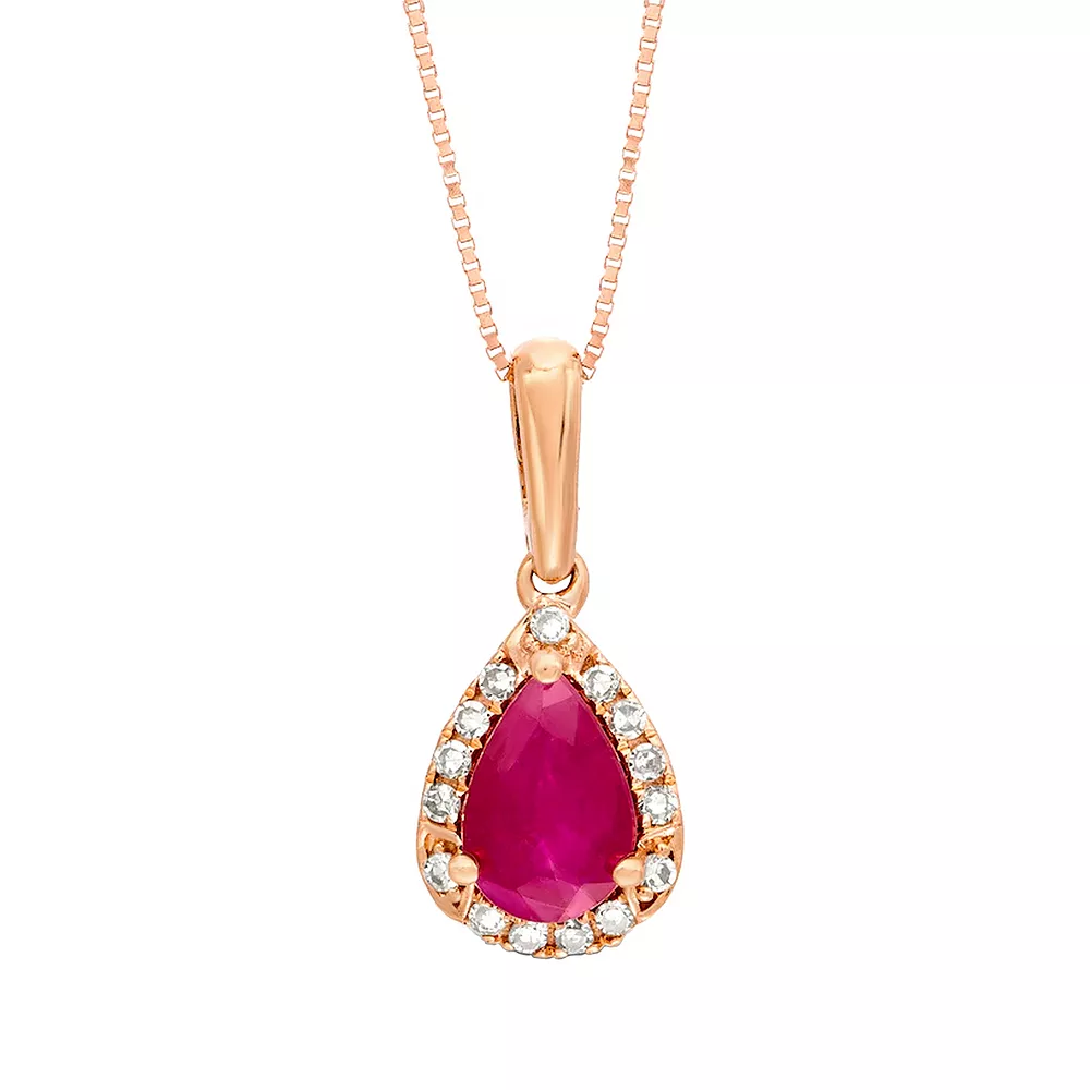 Gemminded 10k Rose Gold Ruby & Diamond Accent Pendant Necklace 3 Gemminded 10k Rose Gold Ruby & Diamond Accent Pendant Necklace