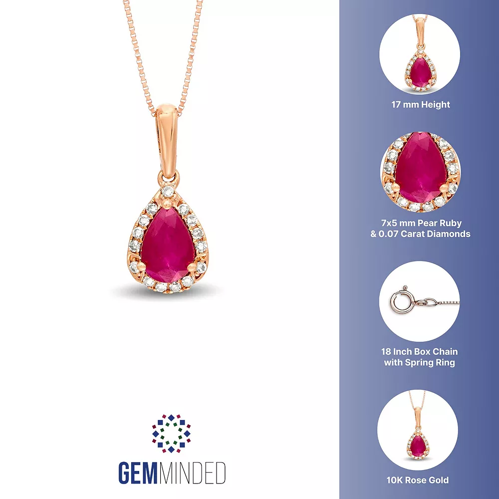 Gemminded 10k Rose Gold Ruby & Diamond Accent Pendant Necklace 4 Gemminded 10k Rose Gold Ruby & Diamond Accent Pendant Necklace - Image 2