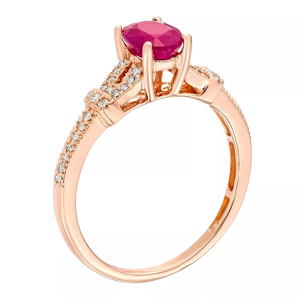 Gemminded 10k Rose Gold 1/6 Carat T.W. Diamond & Ruby Ring 4 Gemminded 10k Rose Gold 1/6 Carat T.W. Diamond & Ruby Ring - Image 2