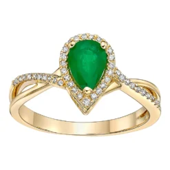 Gemminded 10k Gold 1/6 Carat T.W. Diamond & Emerald Ring
