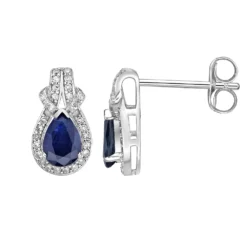 Gemminded 10k White Gold 1/5 Carat T.W. Diamond & Sapphire Earrings