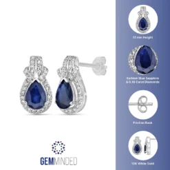 Gemminded 10k White Gold 1/5 Carat T.W. Diamond & Sapphire Earrings -Gemminded Jewelry 4532134 ALT5