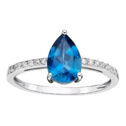 Gemminded 10k White Gold 1/10 Carat T.W. Diamond & London Blue Topaz Ring