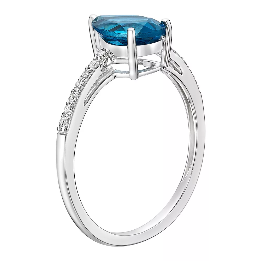 Gemminded 10k White Gold 1/10 Carat T.W. Diamond & London Blue Topaz Ring 4 Gemminded 10k White Gold 1/10 Carat T.W. Diamond & London Blue Topaz Ring - Image 2