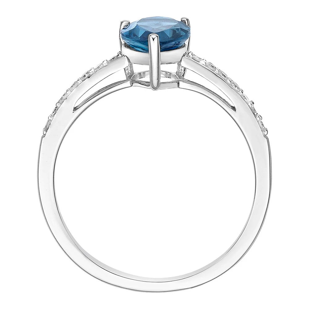 Gemminded 10k White Gold 1/10 Carat T.W. Diamond & London Blue Topaz Ring 5 Gemminded 10k White Gold 1/10 Carat T.W. Diamond & London Blue Topaz Ring - Image 3