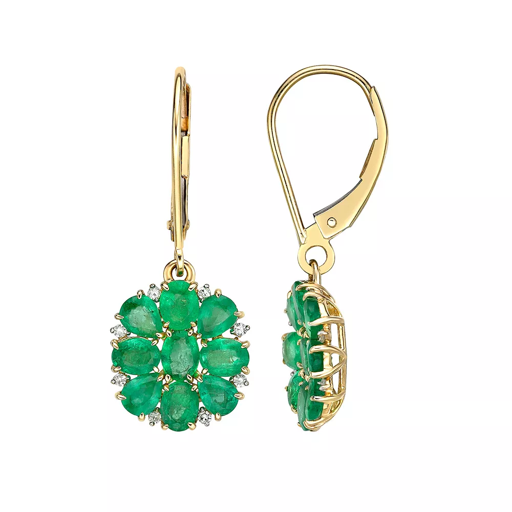 Gemminded 10k Gold 1/10 Carat T.W. Diamond & Emerald Leverback Earrings 3 Gemminded 10k Gold 1/10 Carat T.W. Diamond & Emerald Leverback Earrings
