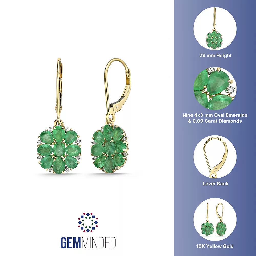 Gemminded 10k Gold 1/10 Carat T.W. Diamond & Emerald Leverback Earrings 4 Gemminded 10k Gold 1/10 Carat T.W. Diamond & Emerald Leverback Earrings - Image 2