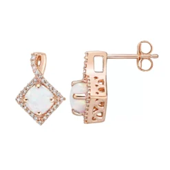 Gemminded 10k Rose Gold 1/6 Carat T.W. Diamond & Lab-Created Opal Drop Earrings