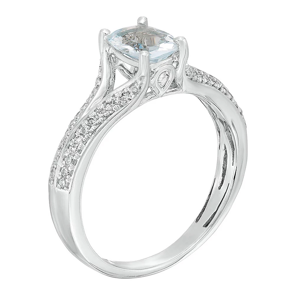 Gemminded 10k White Gold 1/6 Carat T.W. Diamond & Aquamarine Ring 4 Gemminded 10k White Gold 1/6 Carat T.W. Diamond & Aquamarine Ring - Image 2