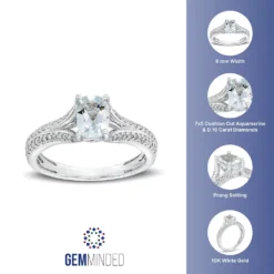 Gemminded 10k White Gold 1/6 Carat T.W. Diamond & Aquamarine Ring 7 Gemminded 10k White Gold 1/6 Carat T.W. Diamond & Aquamarine Ring -Gemminded Jewelry 4532148 ALT5