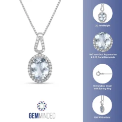 Gemminded 10k White Gold 1/5 Carat T.W. Diamond & Aquamarine Pendant Necklace -Gemminded Jewelry 4532149 ALT5