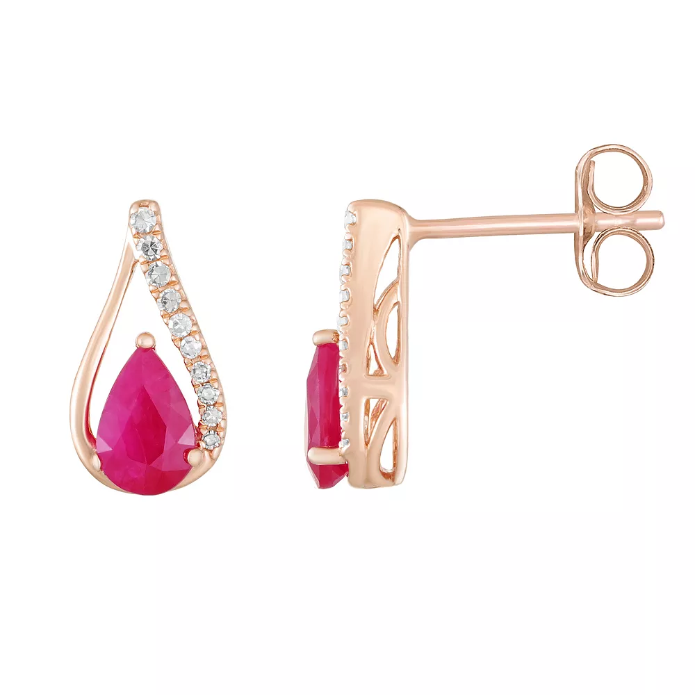 Gemminded 10k Rose Gold Ruby & Diamond Accent Drop Earrings 3 Gemminded 10k Rose Gold Ruby & Diamond Accent Drop Earrings